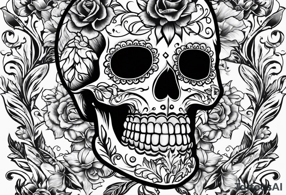 sugar skull with exposed brain on fire tattoo idea