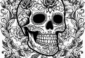 sugar skull with exposed brain on fire tattoo idea