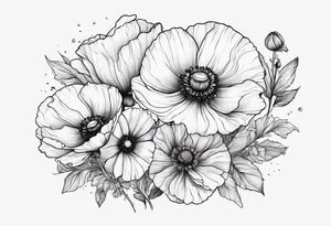 1 Cosmos and 1 Poppy flowers tattoo idea