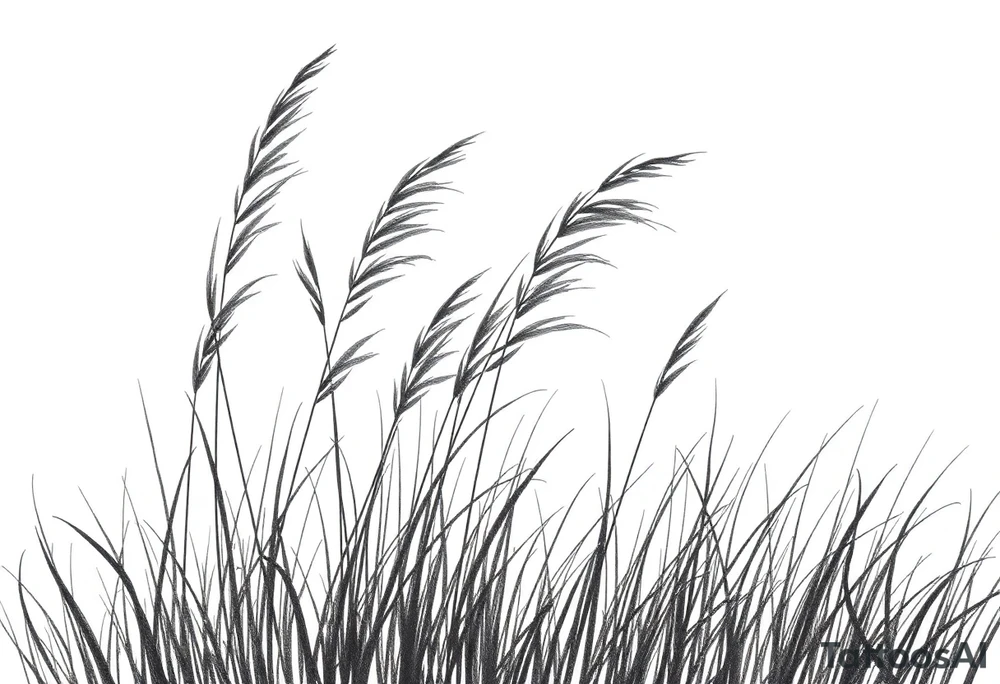 1. Wind-Swept Grass with Shadows
A realistic field of tall grass, bending under the force of the wind.
The design could feature deep shading at the base of the grass, fading as the strands extend upward tattoo idea
