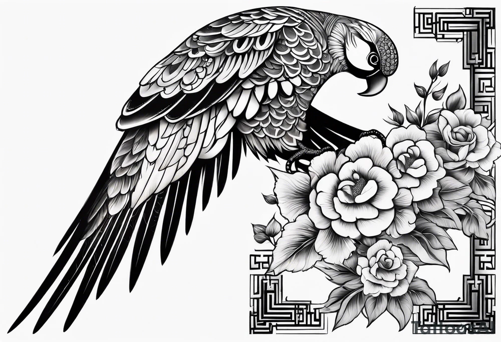 traditional style
full leg sleeve with a bird and flowers tattoo idea