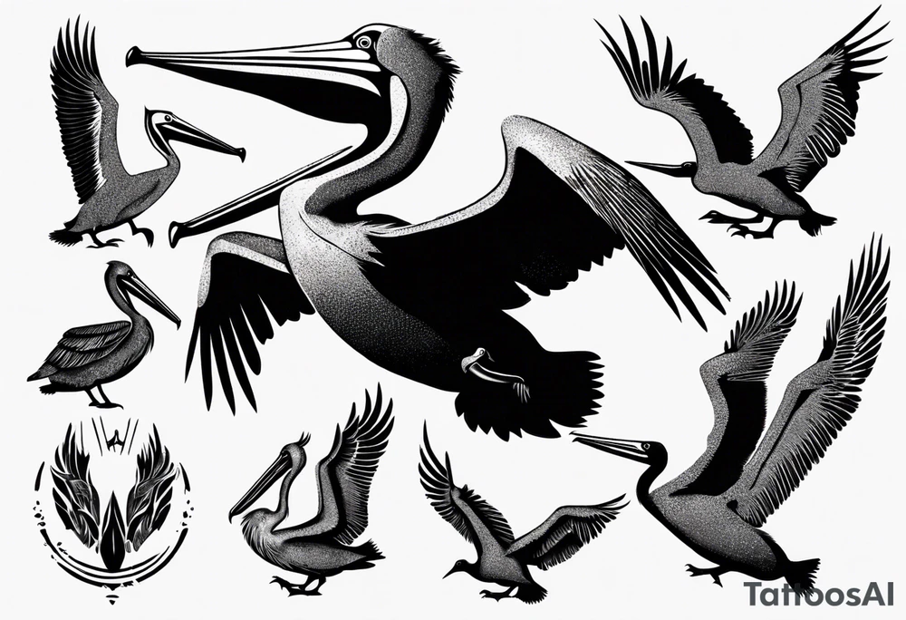 Pelican silhouette series in flight tattoo idea