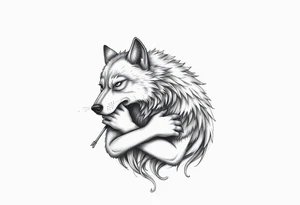 Big bad wolf hugging and puffing tattoo idea