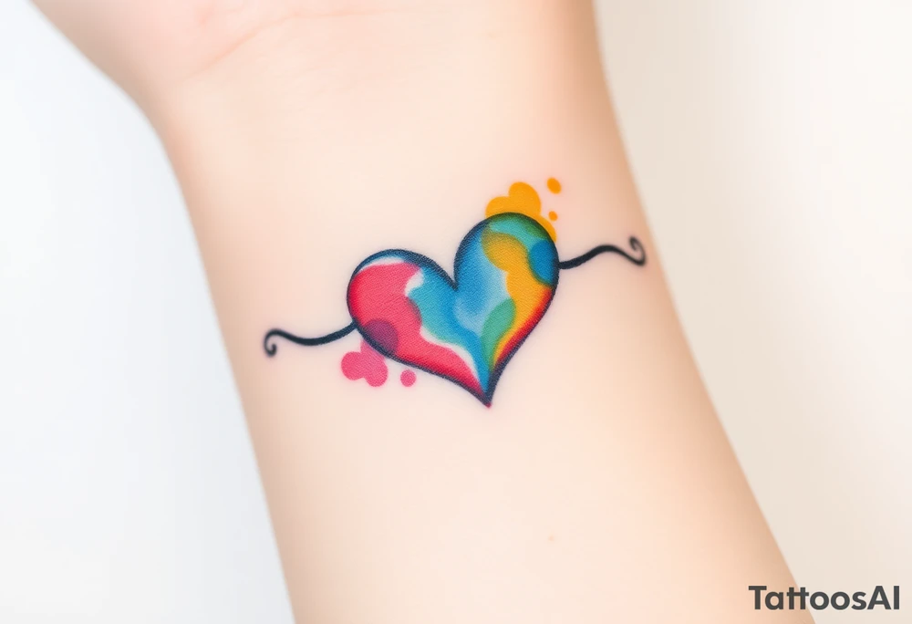 A watercolor infinity symbol with heart in rainbow colors tattoo idea