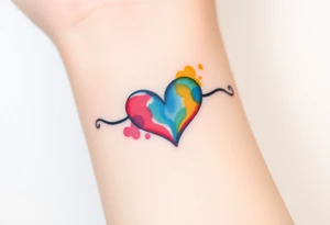 A watercolor infinity symbol with heart in rainbow colors tattoo idea