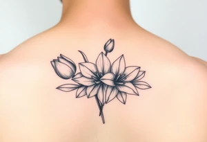 tulips, lily and daffodil clustered together tattoo idea