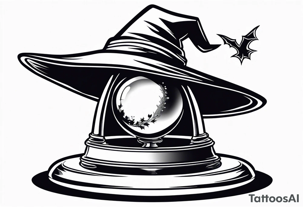 Witch hat sitting on top of a crystal ball tattoo idea