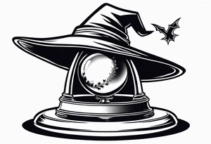 Witch hat sitting on top of a crystal ball tattoo idea