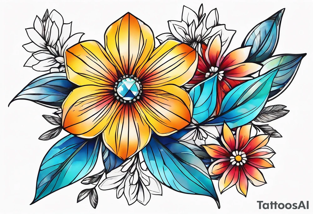 small diamond shape wildflowers tattoo idea