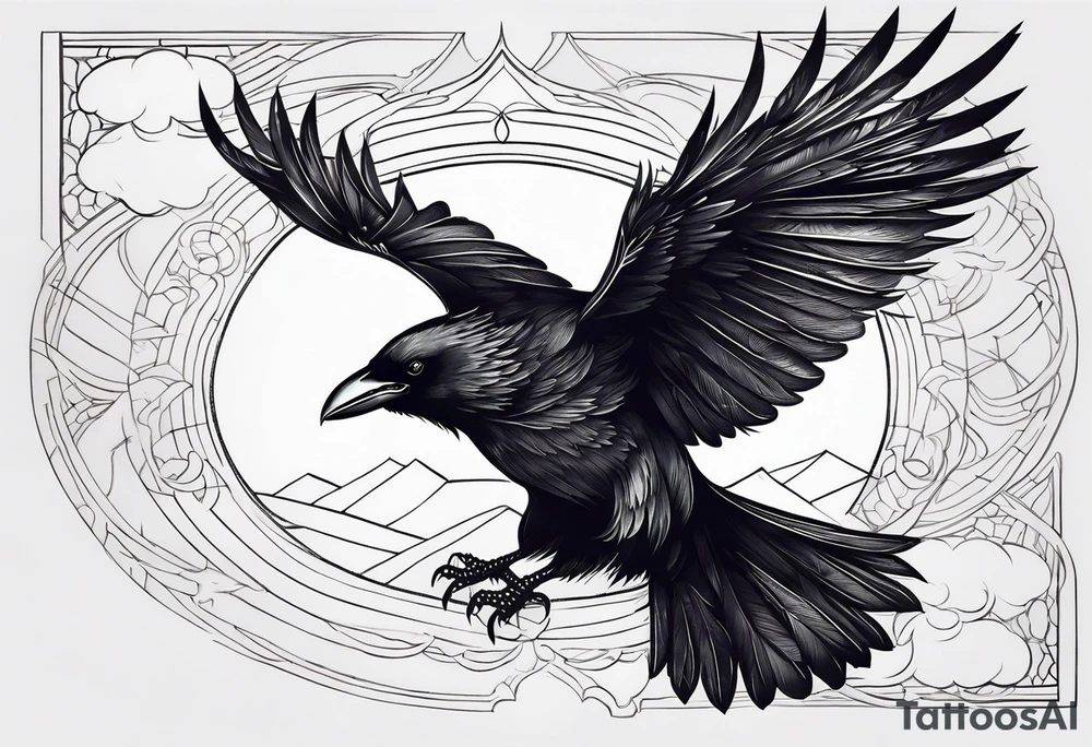 black raven roaring in the sky tattoo idea