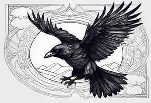black raven roaring in the sky tattoo idea
