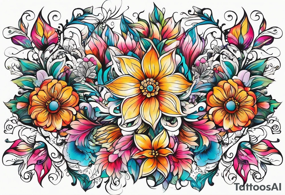 ornaments of flowers tattoo idea