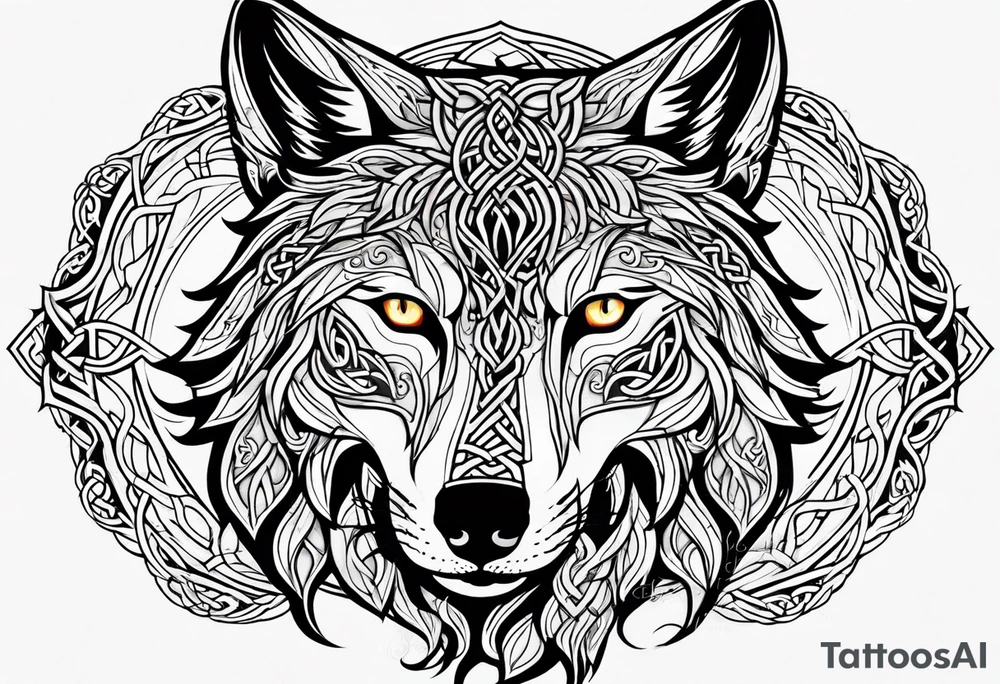 Celtic wolf face tattoo idea