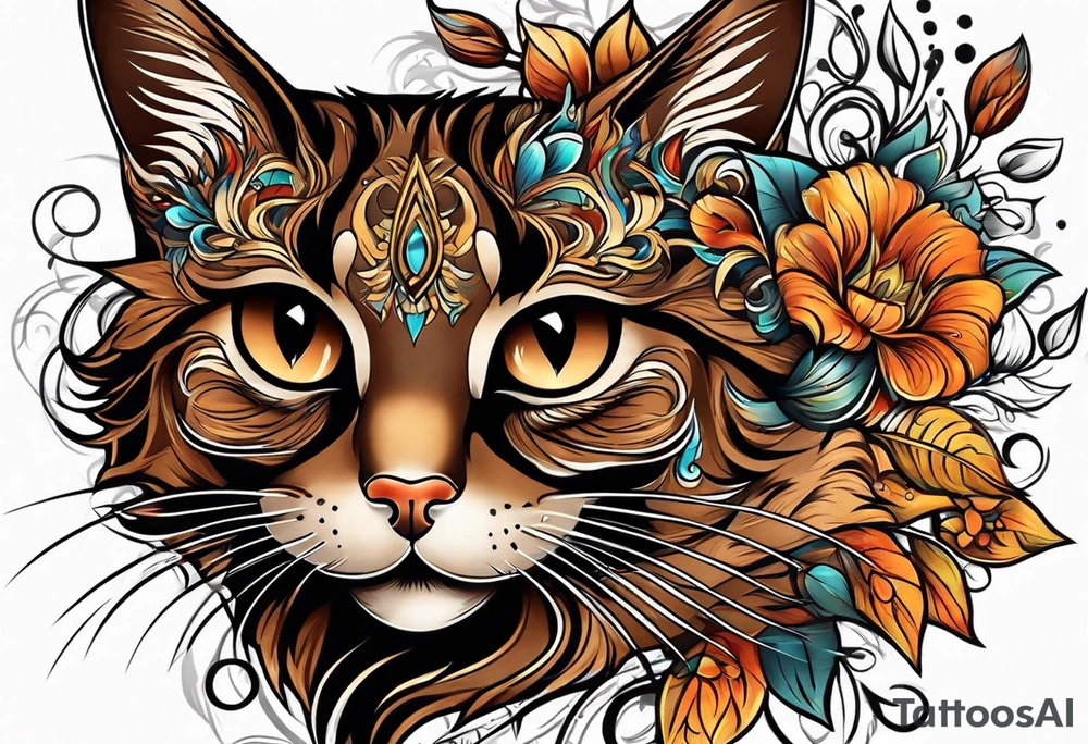 brown cat only head tattoo idea