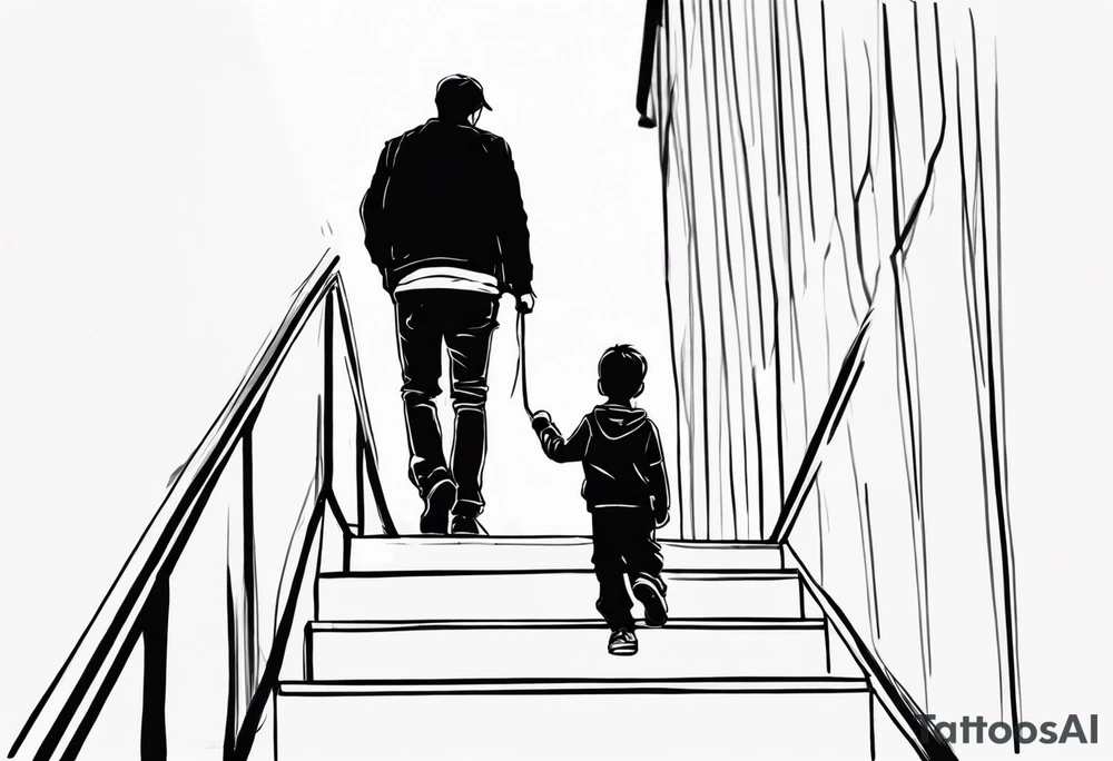 Boy walking upstairs with dad tattoo idea