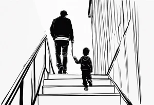 Boy walking upstairs with dad tattoo idea