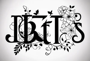 The letters "BTTS" written in a flower stem tattoo idea