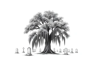 Laurel oak with Spanish moss in a cemetery tattoo idea