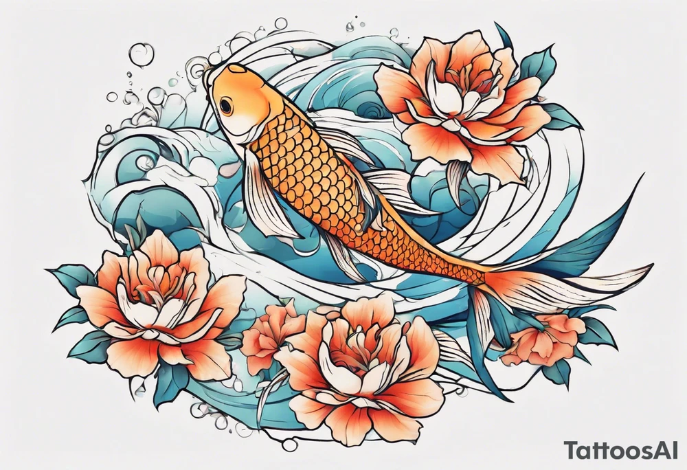 koi carp with floral surroundings tattoo idea