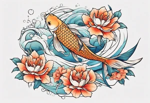 koi carp with floral surroundings tattoo idea