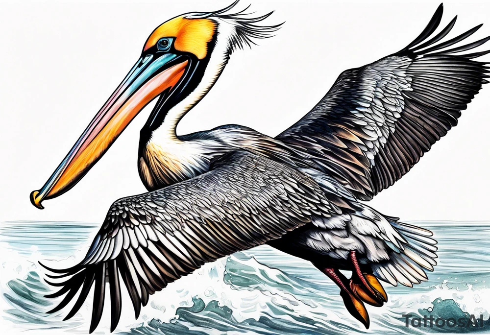 high speed 
diving pelican tattoo idea