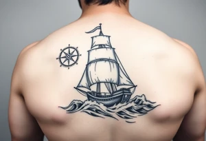a sailing ship in stormy sea,compass. tattoo idea