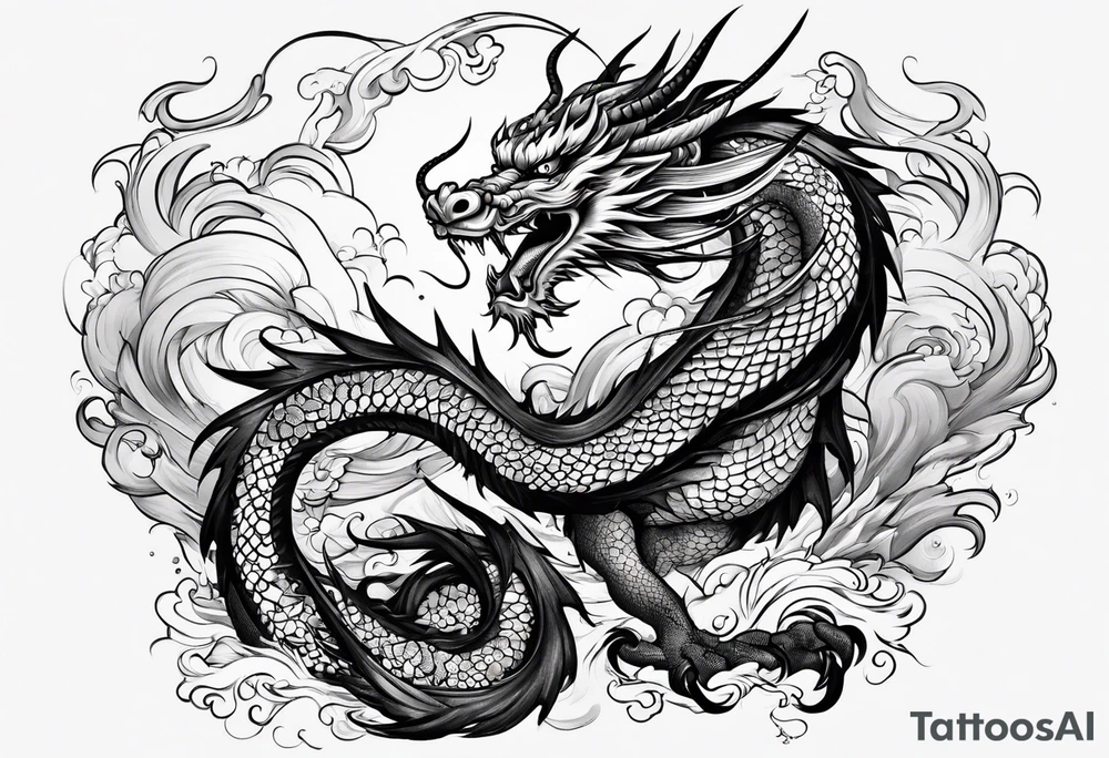 Brushstroke oriental dragon tattoo idea