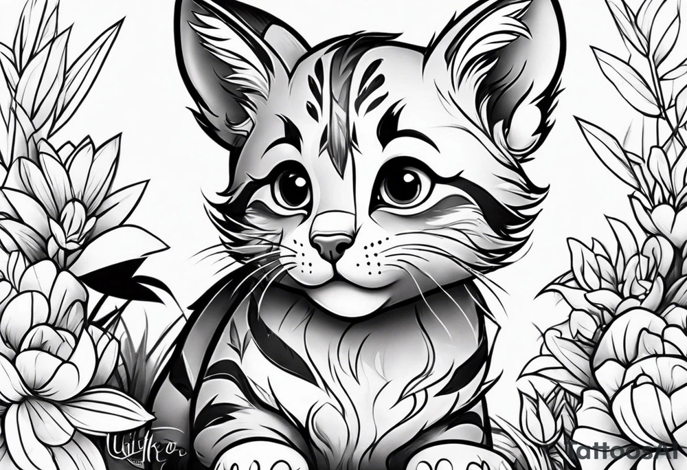 super cute cartoon wildcat cub tattoo idea