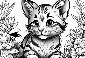 super cute cartoon wildcat cub tattoo idea