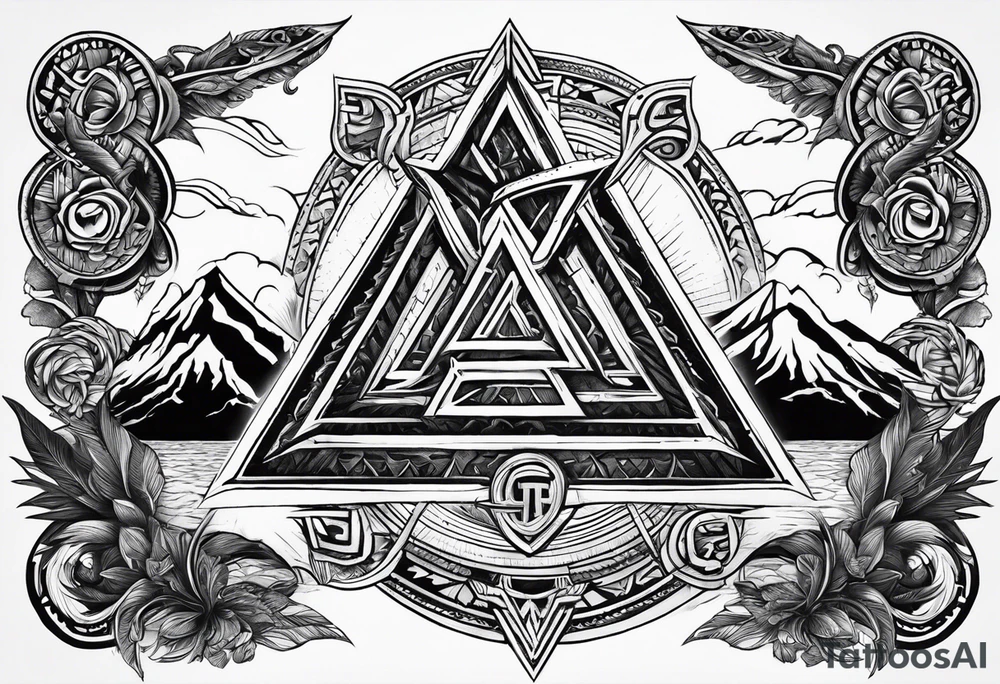 Valhalla sword shield  axe 
Valknut  ruins lightnings tattoo idea