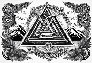 Valhalla sword shield  axe 
Valknut  ruins lightnings tattoo idea