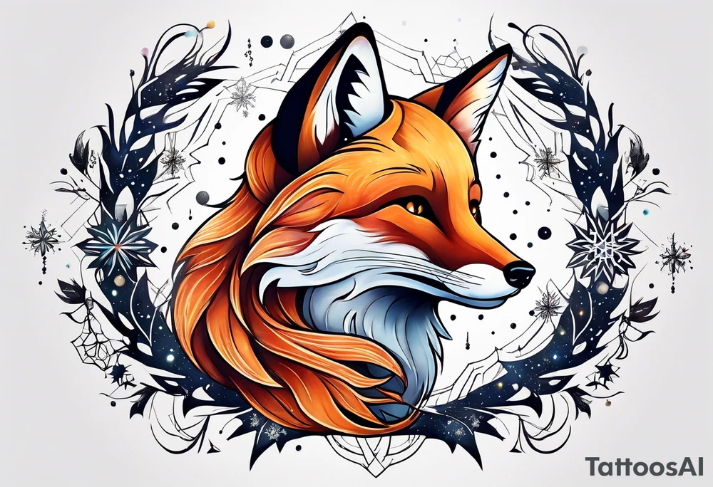Constellation, animal fox , snowflake tattoo idea