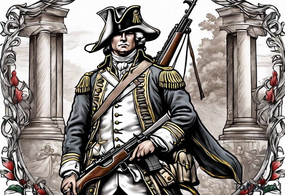 charging 
revolutionary war colonial soldier with Ar15 and Liberty Bell tattoo idea