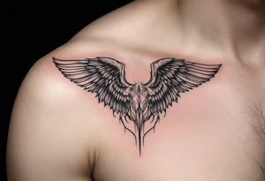 Angel on shoulder with wings going over chest and shoulder blade tattoo idea