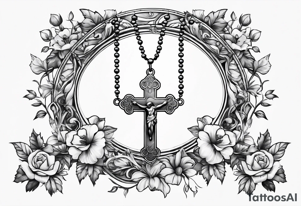 rosary with floral vines wrapped around it tattoo idea