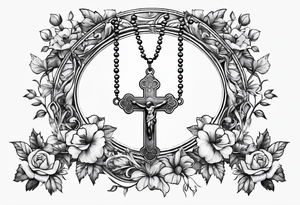 rosary with floral vines wrapped around it tattoo idea