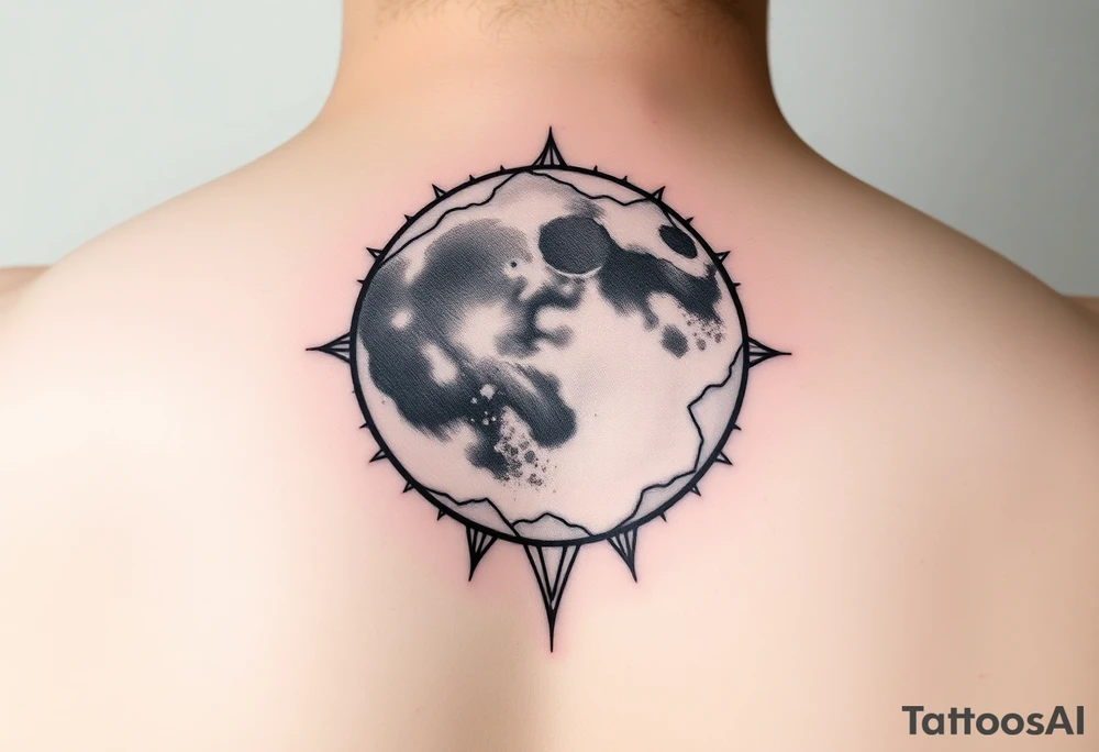 A fine line moon with the sun coming out behind it tattoo idea