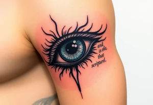 A Realistic Eye with Scripture tattoo idea