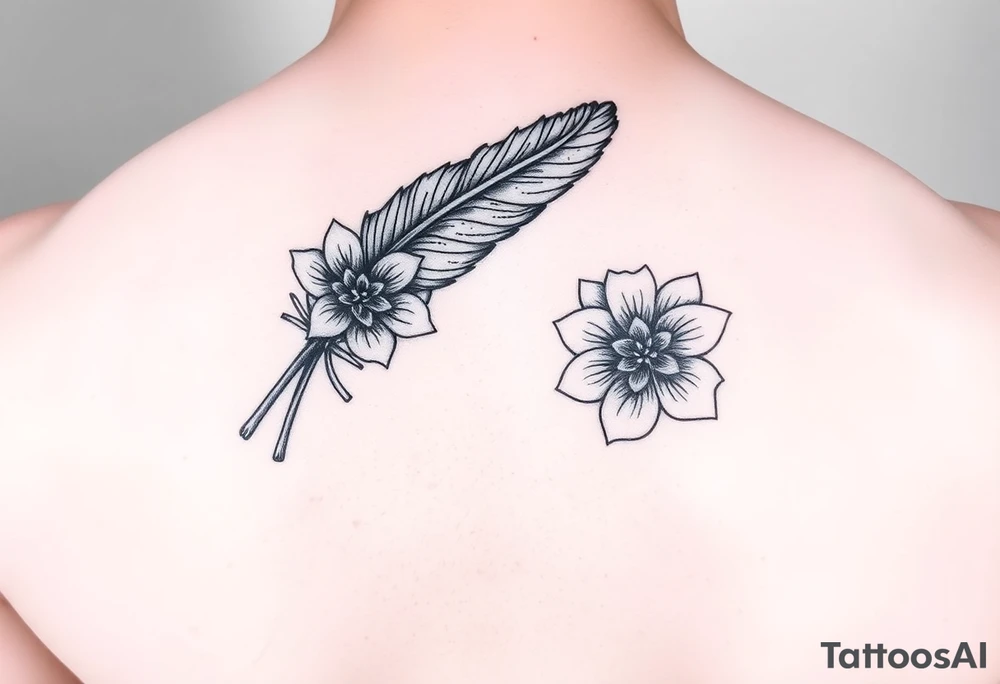 Feather, floral tattoo idea