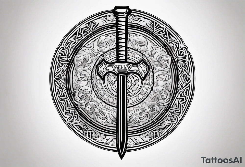 Valhalla viking gods shield hatchet sword tattoo idea