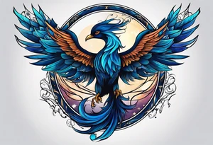 phoenix sur une lune bleu tattoo idea
