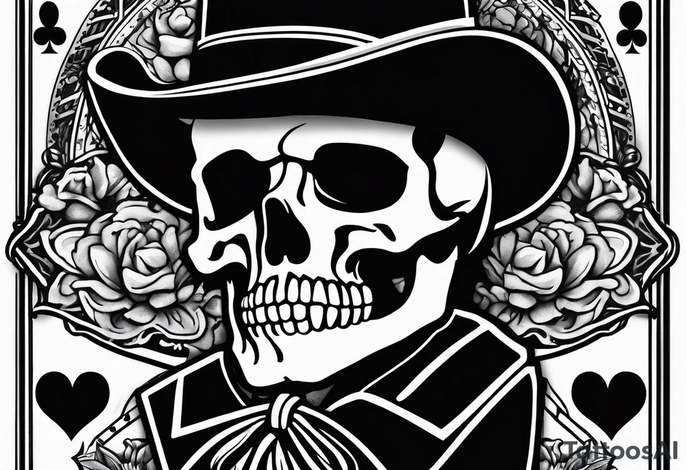 Western playing card full house tattoo with skeleton on it tattoo idea
