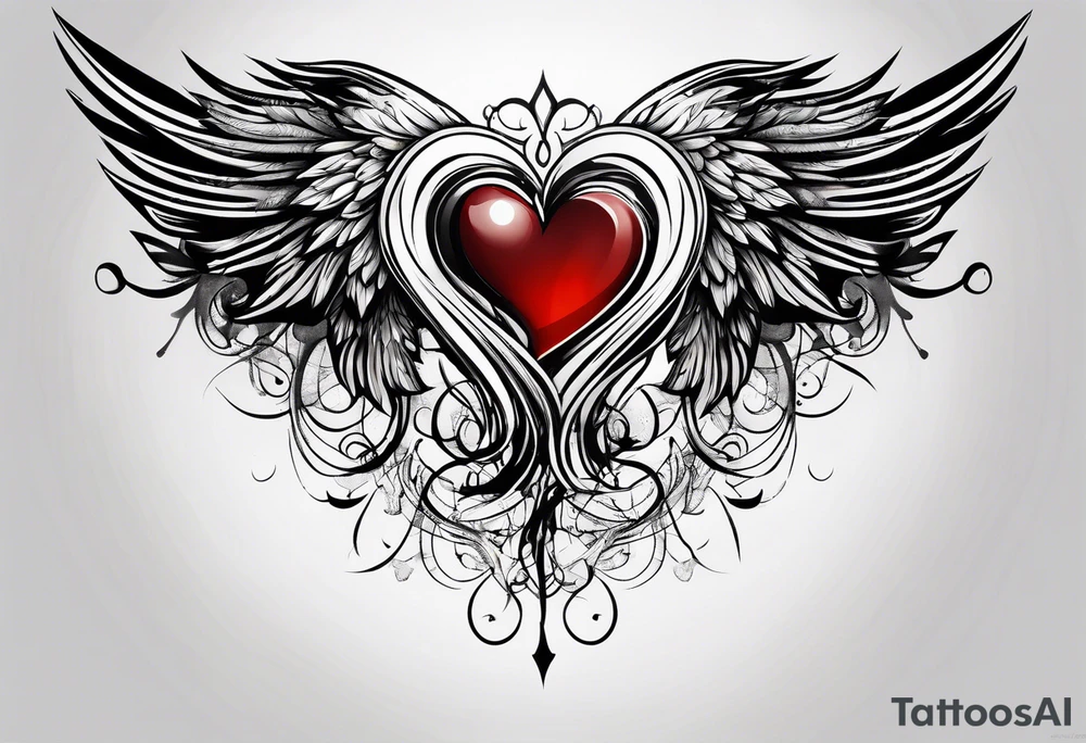 devilish heart angelish wings tattoo idea