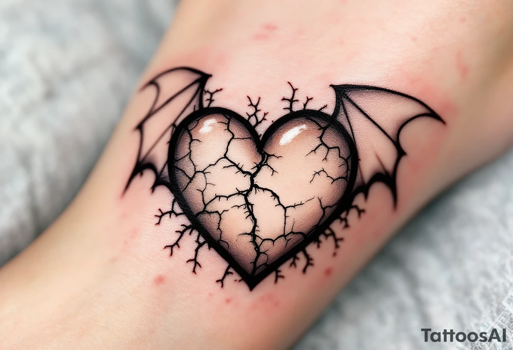 A heart with bat wings, cracked like old stone, symbolizing loneliness and independence. tattoo idea