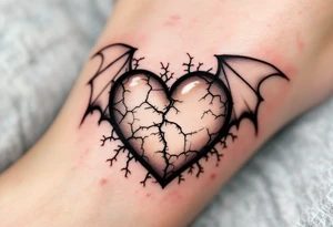 A heart with bat wings, cracked like old stone, symbolizing loneliness and independence. tattoo idea