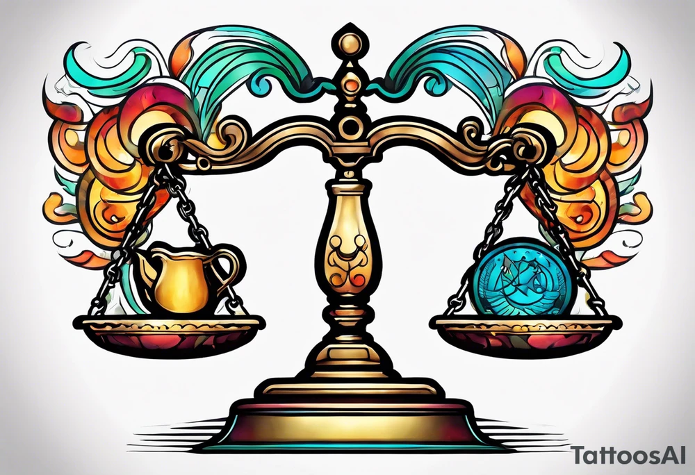 Libra scale with Gemini symbol in one scale and Taurus symbol in the other scale tattoo idea