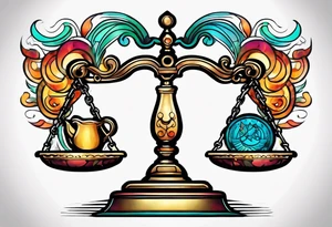 Libra scale with Gemini symbol in one scale and Taurus symbol in the other scale tattoo idea