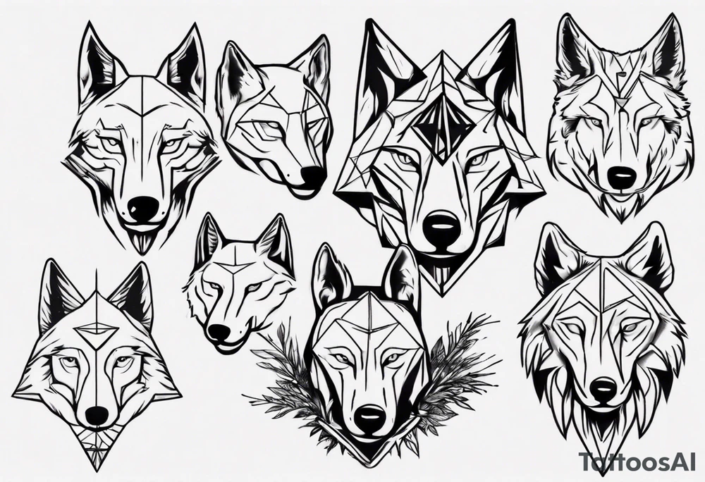 wolf head with a triangle on forehead tattoo idea