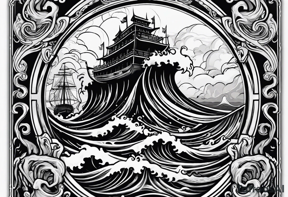 Kraken tentacles grabbing Poseidon thrusting trident into monster deep ocean stormy tattoo idea