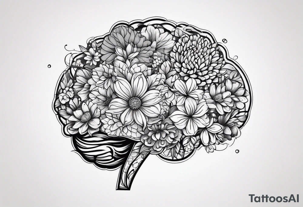 abstract outline of a brain with floral incorporated tattoo idea